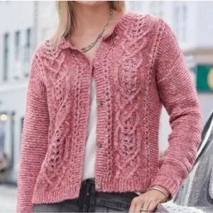 Sundance Women's Safe Harbor cable knit button-front cardigan sweater in rose S